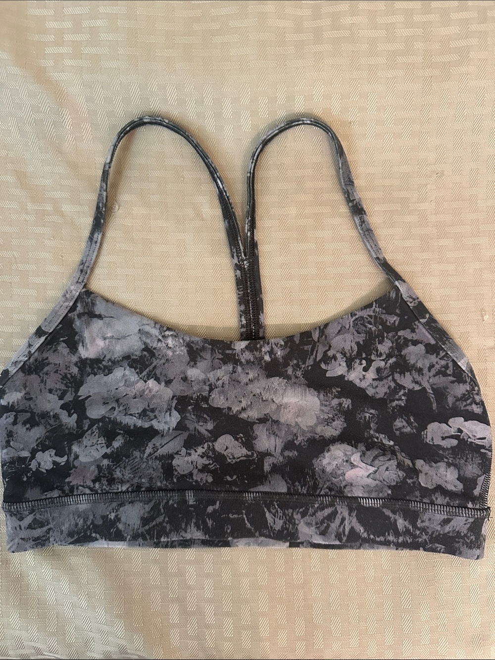 lululemon athletica Gray Floral Print Strappy Sports Bra